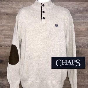 CHAPS Cotton Knit Pullover Sweater Elbow Pads M